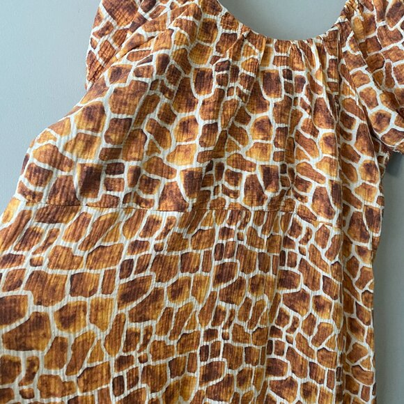 Handmade Plus Size Double Guaze Cotton Giraffe Print Inseam Pockets Dress - Picture 13 of 16